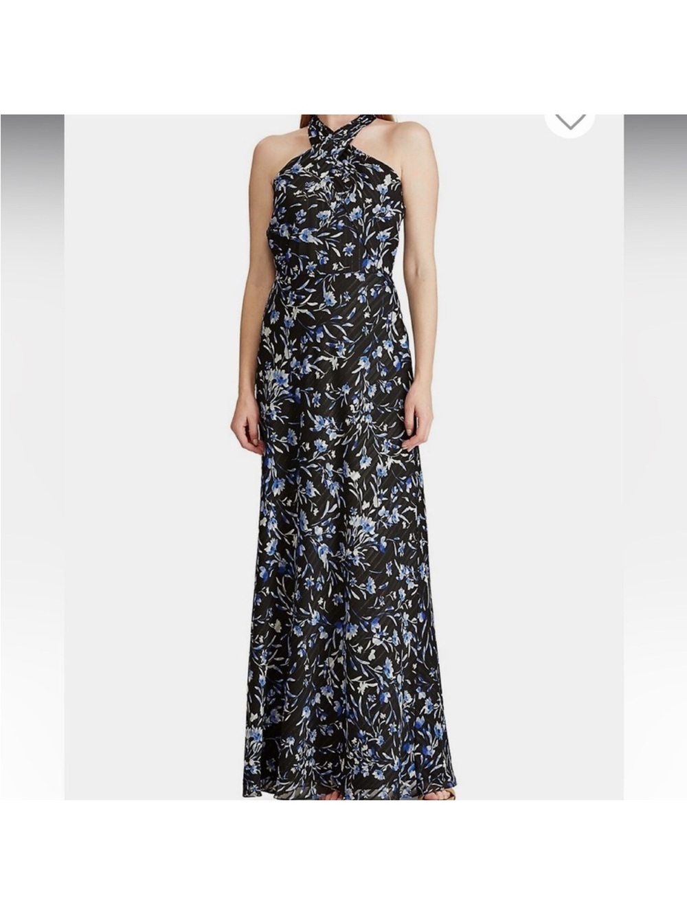 Lauren Ralph Lauren Black Maxi Dress with Blue Floral Print